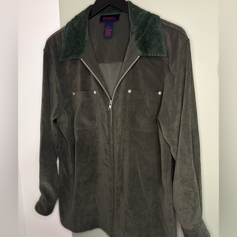 Denim&Co Green Jacket with Corduroy Collar